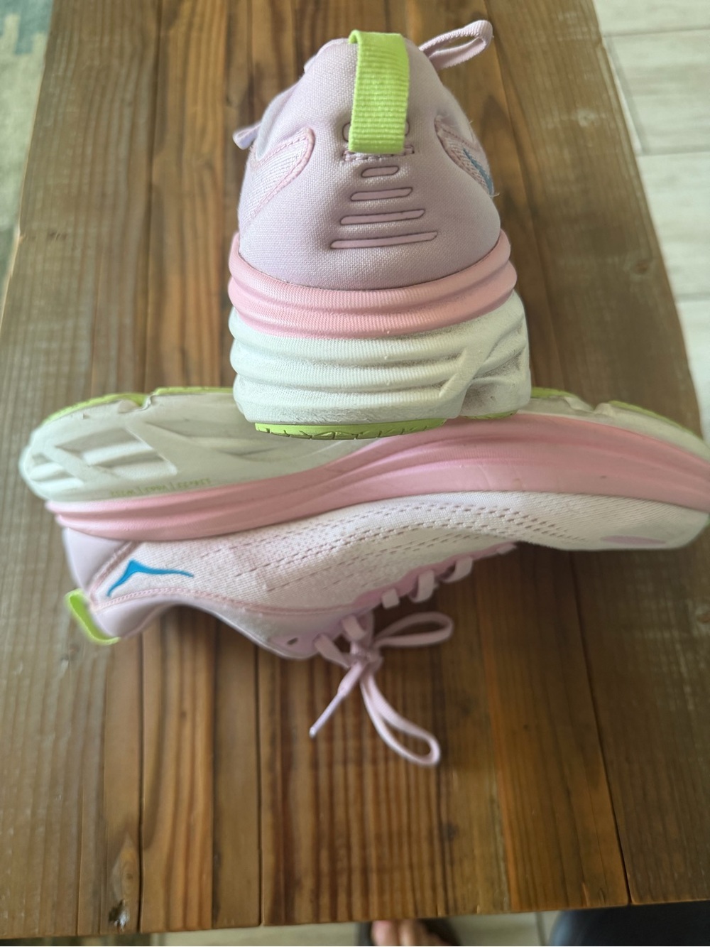 Hoka Women's Pink Athletic Running Shoe with Blue Logo - Picture 6 of 7